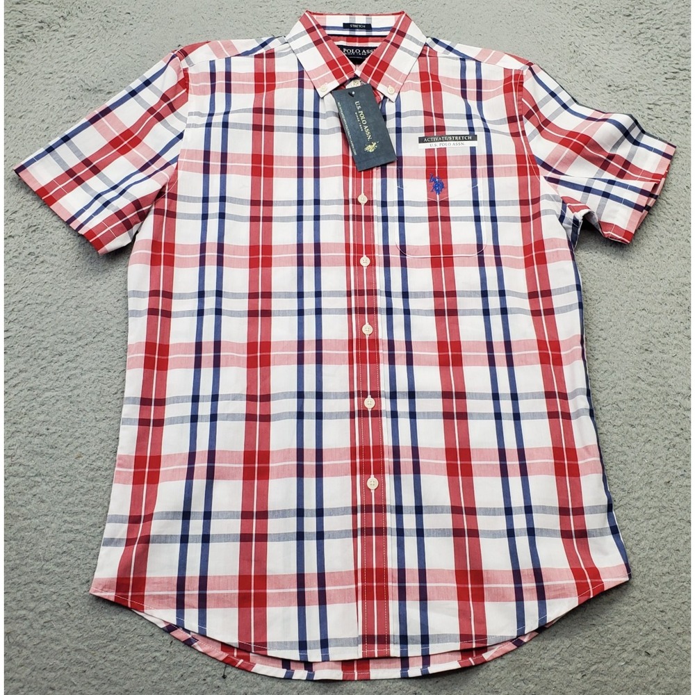 US Polo‎ Assn. Shirt Mens S Multi Plaid Stretch Classic Short Sleeve Button Down